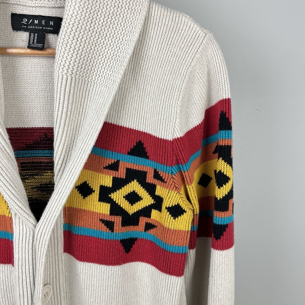 Forever 21 Men Aztec Cardigan Sweater Mens M Button Front Shawl Collar Western - Picture 3 of 6